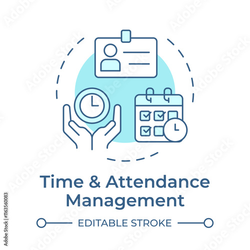 Time and attendance management soft blue concept icon. Working hours. Human resource information system. Round shape line illustration. Abstract idea. Graphic design. Easy to use in brochure
