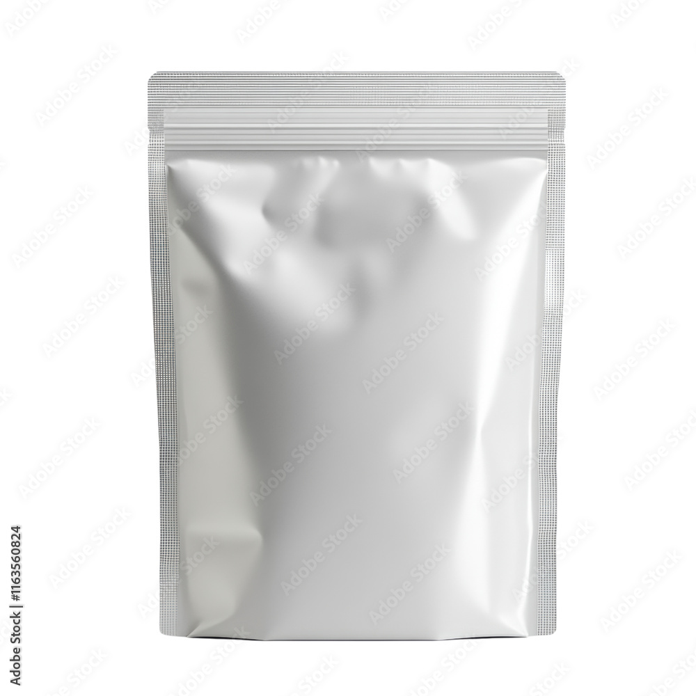 Blank packaging pouch mock-up with transparent background, ideal for showcasing product designs and branding concepts.