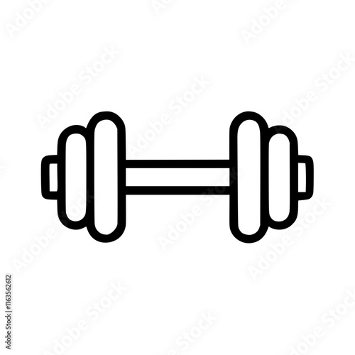 Dumbbell in outline icon style, health and fitness theme.