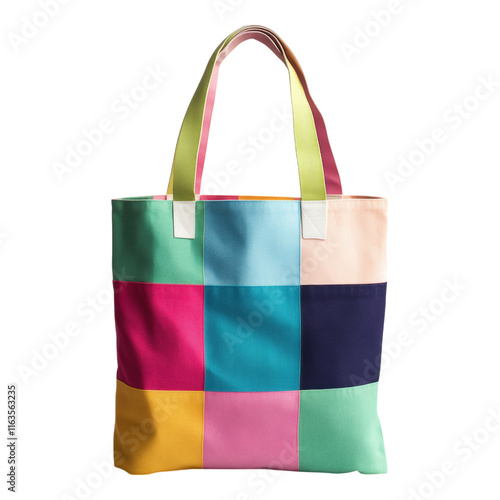 Colorful canvas tote bag design mock-up, vibrant hues, versatile use, ideal for branding and promotional materials, digital display ready photo