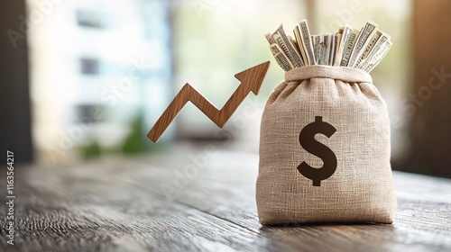 Money Bag with Upward Arrow Indicating Profitable Investments
