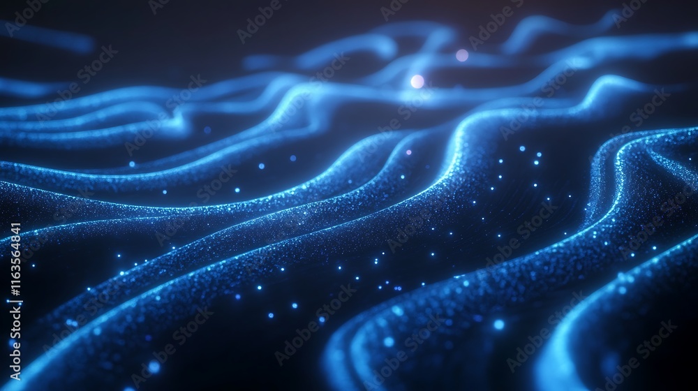 A smooth, fluid wave of blue neon light, curving through a dark and elegant background with glowing edges. A smooth, fluid wave of blue neon light, curving through a dark and elegant background with glowing edges.