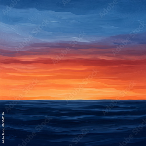 Vivid sunset over the ocean painted with bold brushstrokes