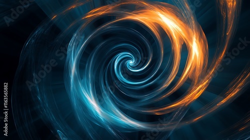 A spiral pattern made of thin light trails on a dark, textured background, creating an ethereal, luminous glow.