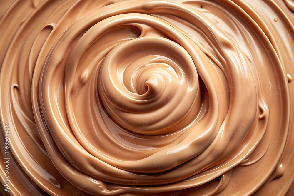 A luxurious abstract swirl of creamy mocha mousse cosmetic product with a glossy texture, showcasing smooth curves and rich tones, ideal for skincare branding. A luxurious abstract swirl of creamy mocha mousse cosmetic product with a glossy texture, showcasing smooth curves and rich tones, ideal for skincare branding.