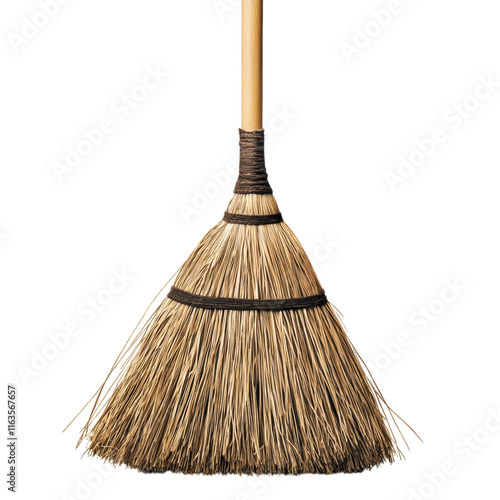 Broom with Straw Bristle Head, versatile cleaning tool, , ideal for digital design and illustrations, high-quality PNG photo