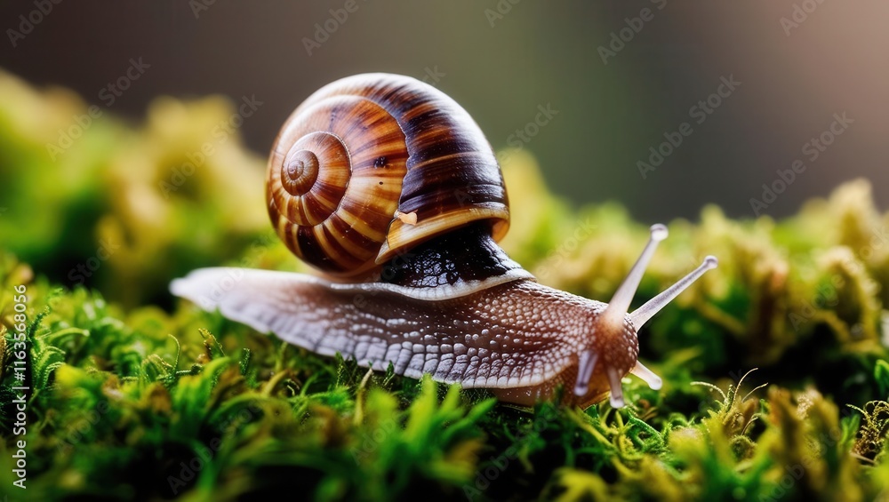 Snail moving on moss nature photography close-up tranquil environment Snail moving on moss nature photography close-up tranquil environment