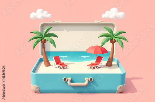 Obraz na płótnie Envision a suitcase that contains a vibrant and lively beach scene displayed within its interior, bringing joy and adventure to life w salonie