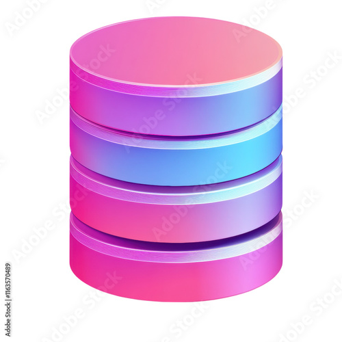 Sleek Database Icon, modern design featuring stacked cylindrical shapes, vibrant gradient shading, suitable for digital applications, PNG format, transparent background