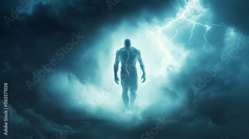 Wallpaper Mural A powerful figure walks through a dramatic storm cloud, lit by intense lightning. Torontodigital.ca