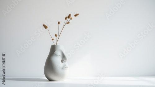 Wallpaper Mural Serene minimalist home decor featuring a sculpted face vase with dried botanicals Torontodigital.ca
