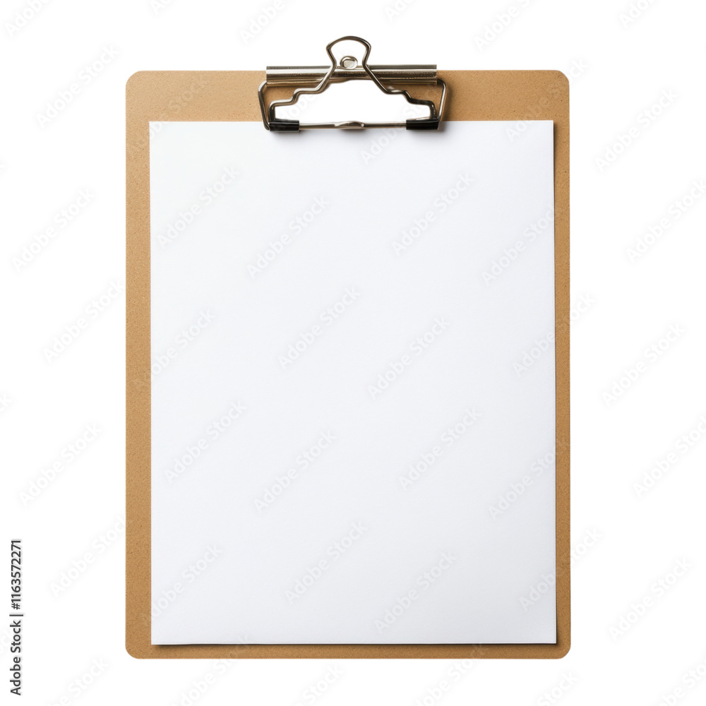 Blank clipboard mock-up with transparent background, ideal for showcasing designs or notes in a clean and versatile format.