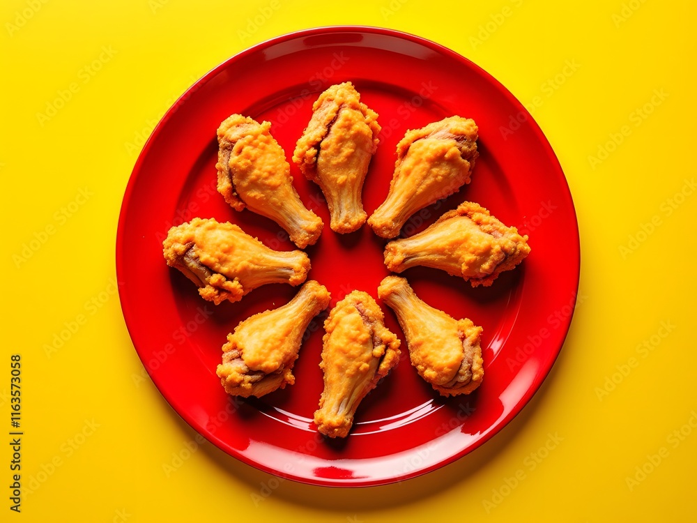 Crispy Fried Chicken Drumsticks: A Vibrant Red Plate Arrangement Crispy Fried Chicken Drumsticks: A Vibrant Red Plate Arrangement