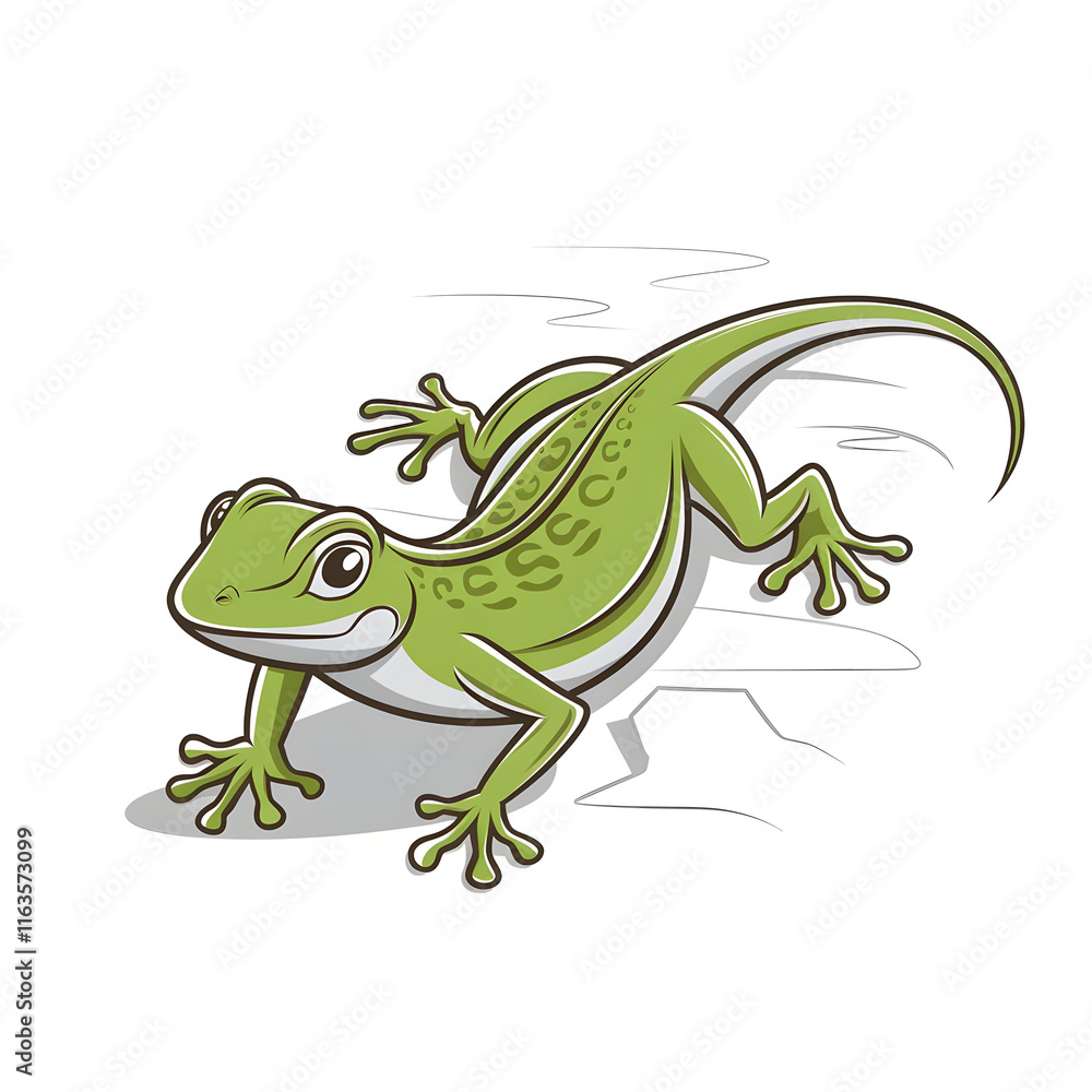 Fototapeta premium A 2d cartoon illustration of a green lizard on isolated white background 