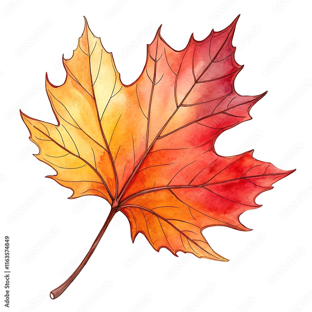 Watercolor Autumn Maple Leaf Illustration
