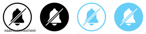 Notification bell off icon set black and blue color. Set of notification bell off symbol different style. Silence notification bell. Mute notification bell icon set. Flat design. Vector illustration.