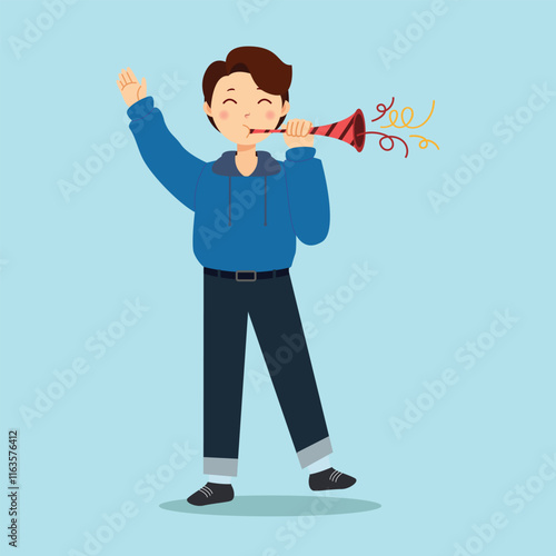 Boy blowing a trumpet illustration