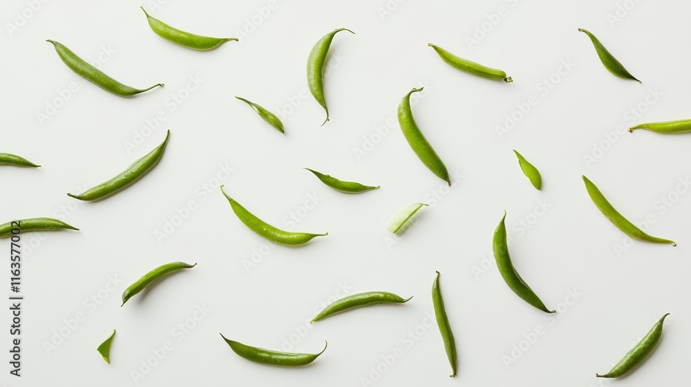 Obraz premium Fresh green beans, organic vegetables, isolated on white background