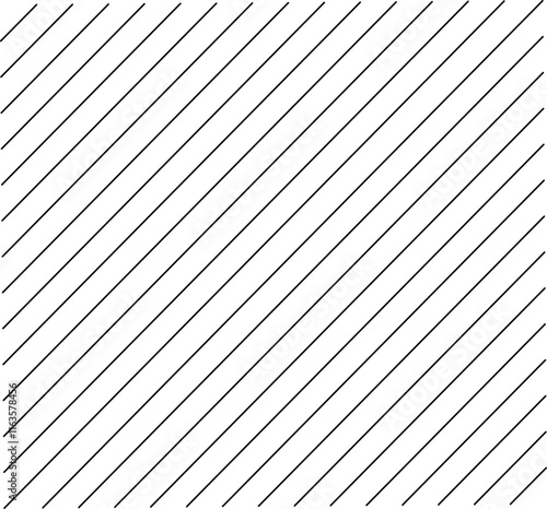 Diagonal black bold lines pattern. Repeating parallel straight stripes on white background. Hatch texture. Simple and modern striped geometric wallpaper.