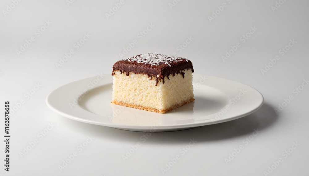 Lamington Cake Slice with Chocolate Frosting Close-up Food Photography Lamington Cake Slice with Chocolate Frosting Close-up Food Photography