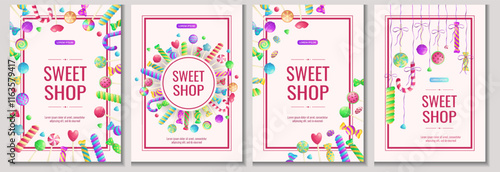 A set of flyers for confectionery, sweets, desserts and confectionery products. Vector illustration in A4 format for posters, banners, covers, flyers, menus, and advertisements.