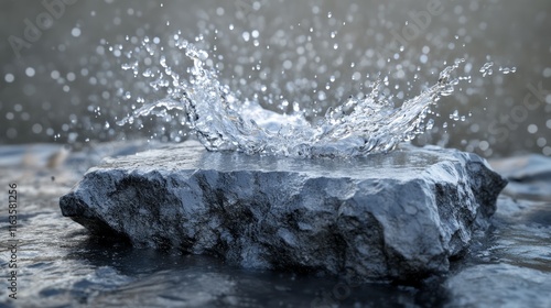 Wallpaper Mural rock podium with water splash for product presentation. 3d illustration Torontodigital.ca