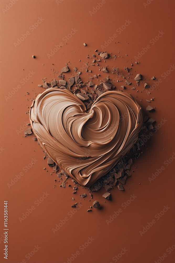 A heart-shaped chocolate, with its creamy texture melting. A heart-shaped chocolate, with its creamy texture melting.