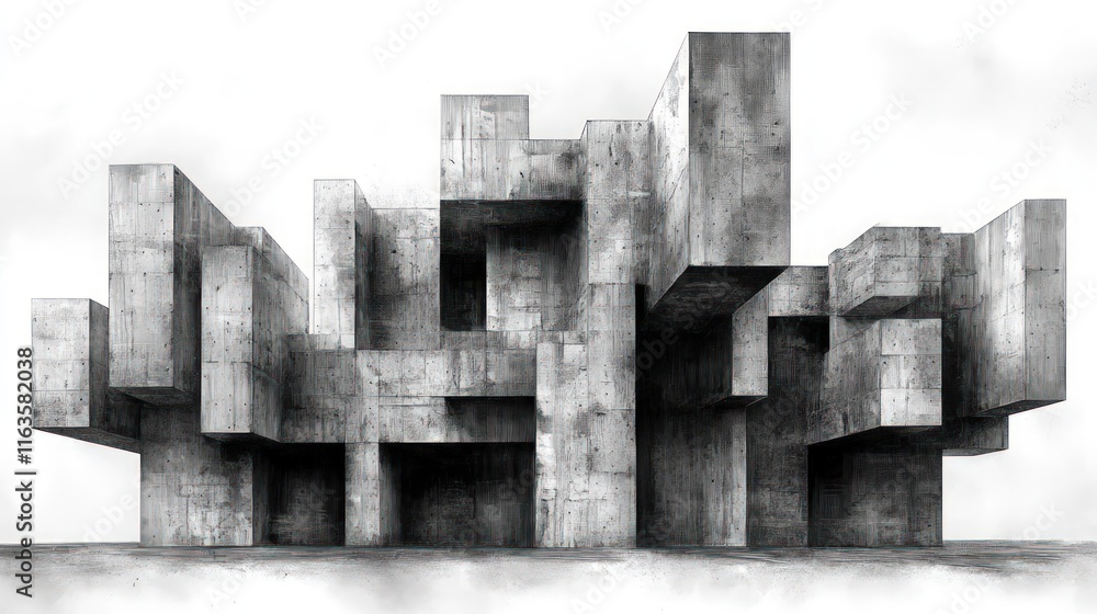 Fototapeta premium Abstract concrete structure, geometric, grayscale.