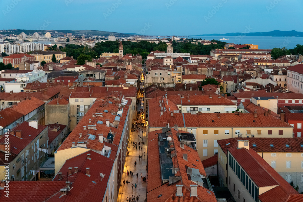 Panoramic aerial view of Zadar, Croatia at evening Panoramic aerial view of Zadar, Croatia at evening