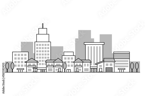ビル街と市街地の背景（濃い色）