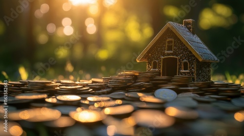 Wallpaper Mural Miniature house with scattered coin Torontodigital.ca