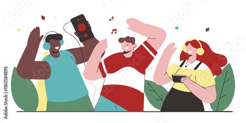 Ai generated music celebration joyful people enjoying beats in a vibrant environment