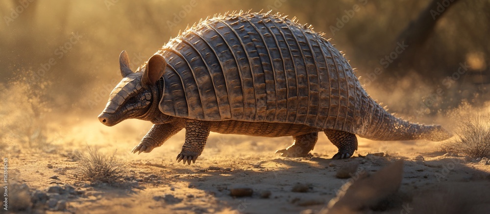 Obraz premium Armadillo walking in the desert.