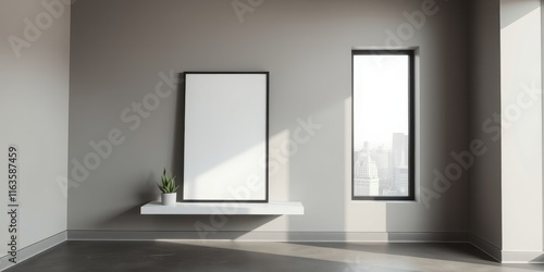 Modern Minimalist Interior Design with Blank Frame and Plant