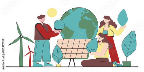 Ai generates eco-friendly initiatives group of people enhancing earth community graphic vibrant environment