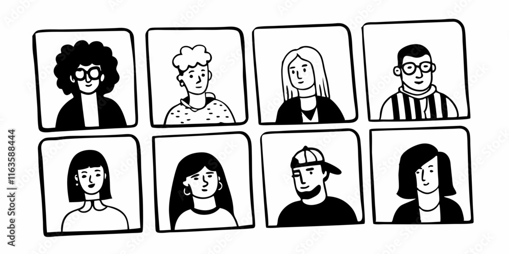 Ai-generated portraits of diverse individuals digital art graphic design creative workspace contemporary style Ai-generated portraits of diverse individuals digital art graphic design creative workspace contemporary style