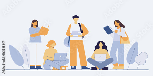 Ai generates collaborative learning session college campus digital artwork modern environment group perspective