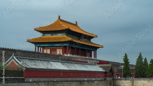 Timelapse of Wumen Gate at Beijing Palace Museum showcasing architecture and historical beauty throughout the day photo