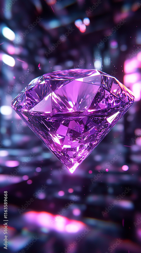 A radiant purple diamond floating in mid-air A radiant purple diamond floating in mid-air