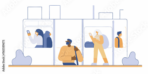 Ai-generated cartoon people using public transport in a modern cityscape illustrative animation urban environment engaging viewpoint