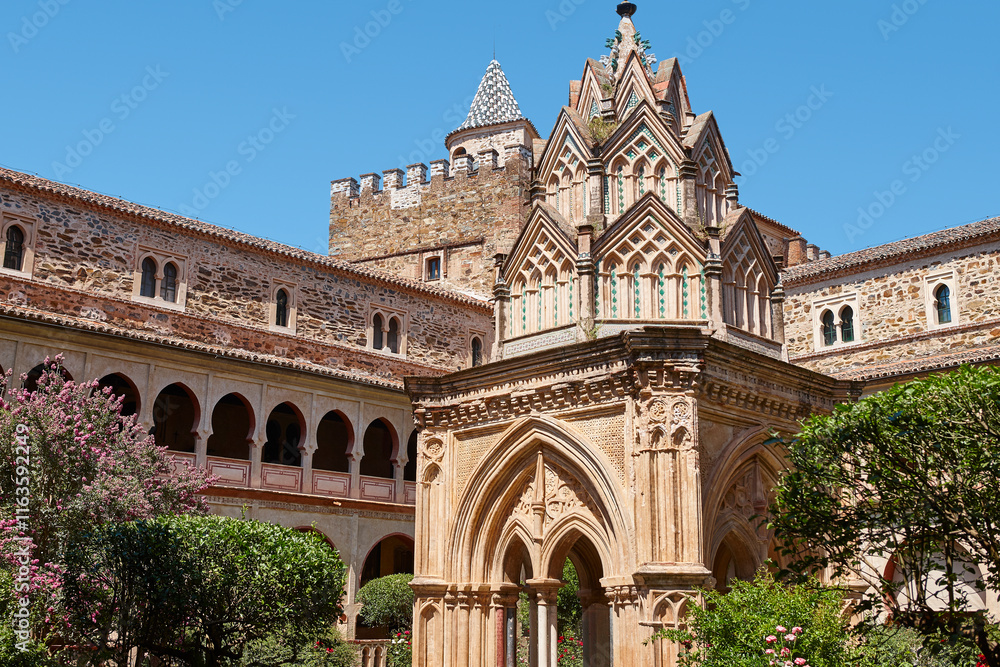 Fototapeta premium Saint Mary Guadalupe church cloisterr. Caceres, Extremadura. Spain