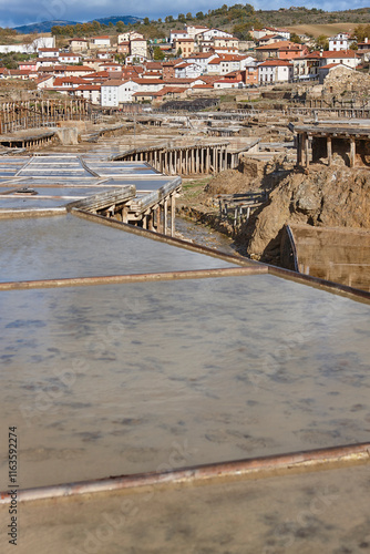 Obraz na płótnie Antique salt platforms in Basque Country. Salinas de Anana. Spain w salonie