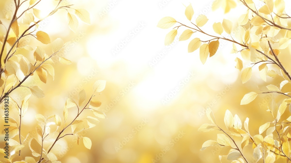 Golden autumn leaves frame a bright, sunlit background. Golden autumn leaves frame a bright, sunlit background.