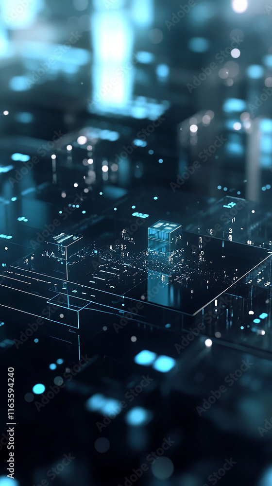 Obraz premium Abstract floating data blocks with glowing percentages