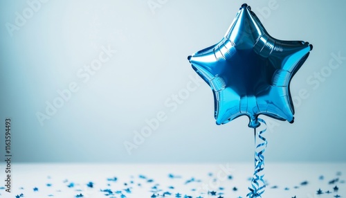 A vibrant blue star-shaped balloon against a minimalist backdrop, perfect for celebrations and festive occasions.
