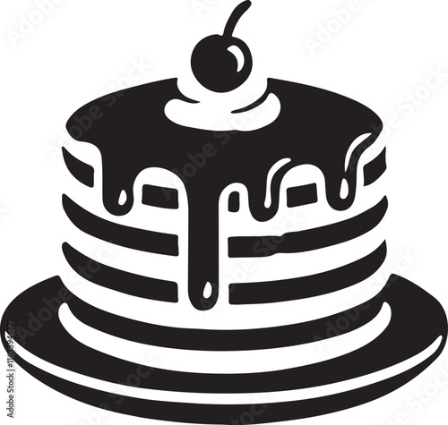 Pancake silhouette vector art illustration. Black and white pancake vector illustration.