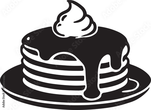 Pancake silhouette vector art illustration. Black and white pancake vector illustration.