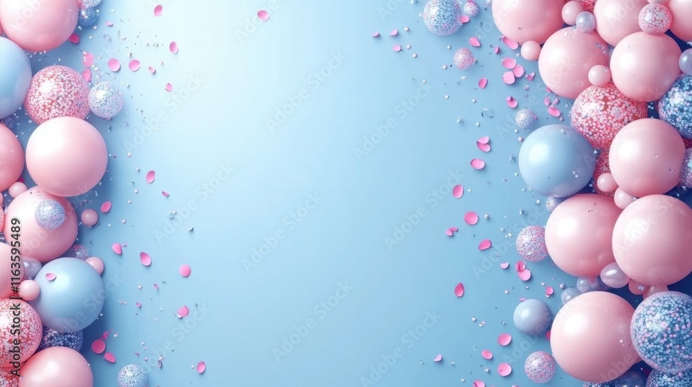 Colorful balloons and petals create a whimsical backdrop perfect for celebrations and parties in soft pastel tones Colorful balloons and petals create a whimsical backdrop perfect for celebrations and parties in soft pastel tones