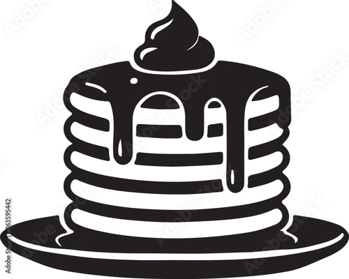 Pancake silhouette vector art illustration. Black and white pancake vector illustration.
