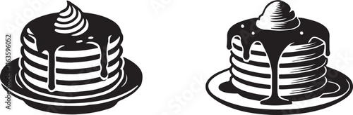 Pancake silhouette vector art illustration. Black and white pancake vector illustration.